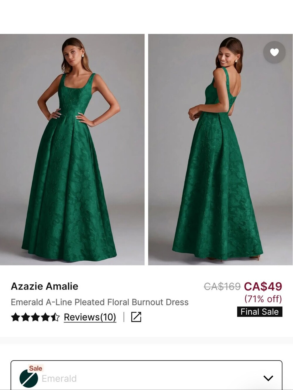 Azazie Emerald A-Line Floral Burnout Maxi Dress